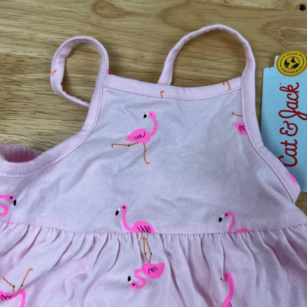 Cat & Jack Toddler Girls' Flamingo Tiered Knit Tank Dress - Size 12M- NWT